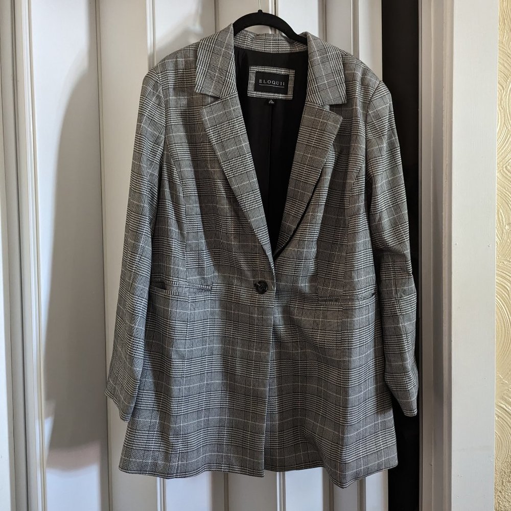 Eloquii longline grey plaid blazer